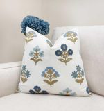 Blue Floral Sprig Velvet Pillow Cover
