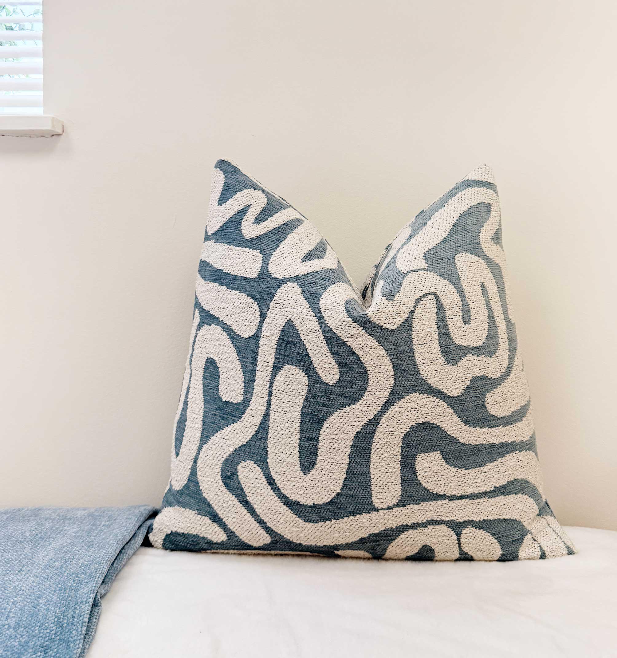 Sage Green Abstract Wavy Velvet Pillow Cover - Image 3