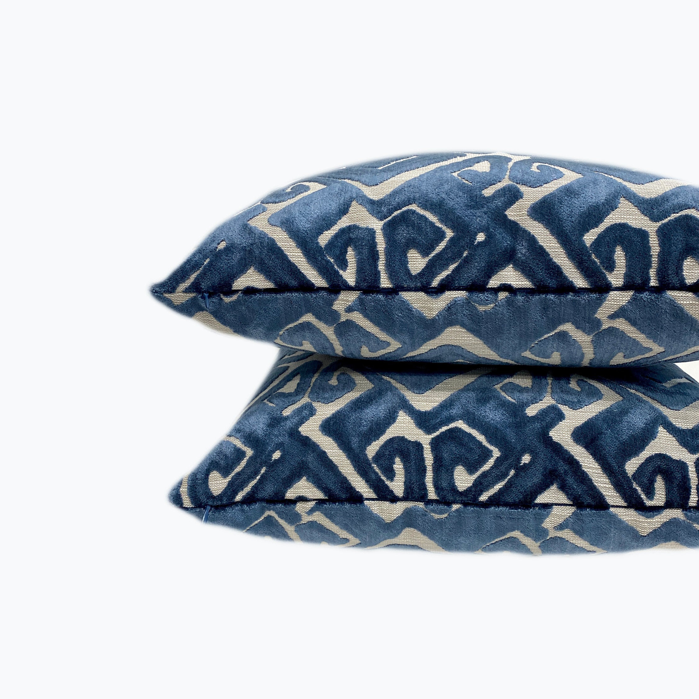 Blue Geometric Tribal Velvet Pillow Cover - Image 3