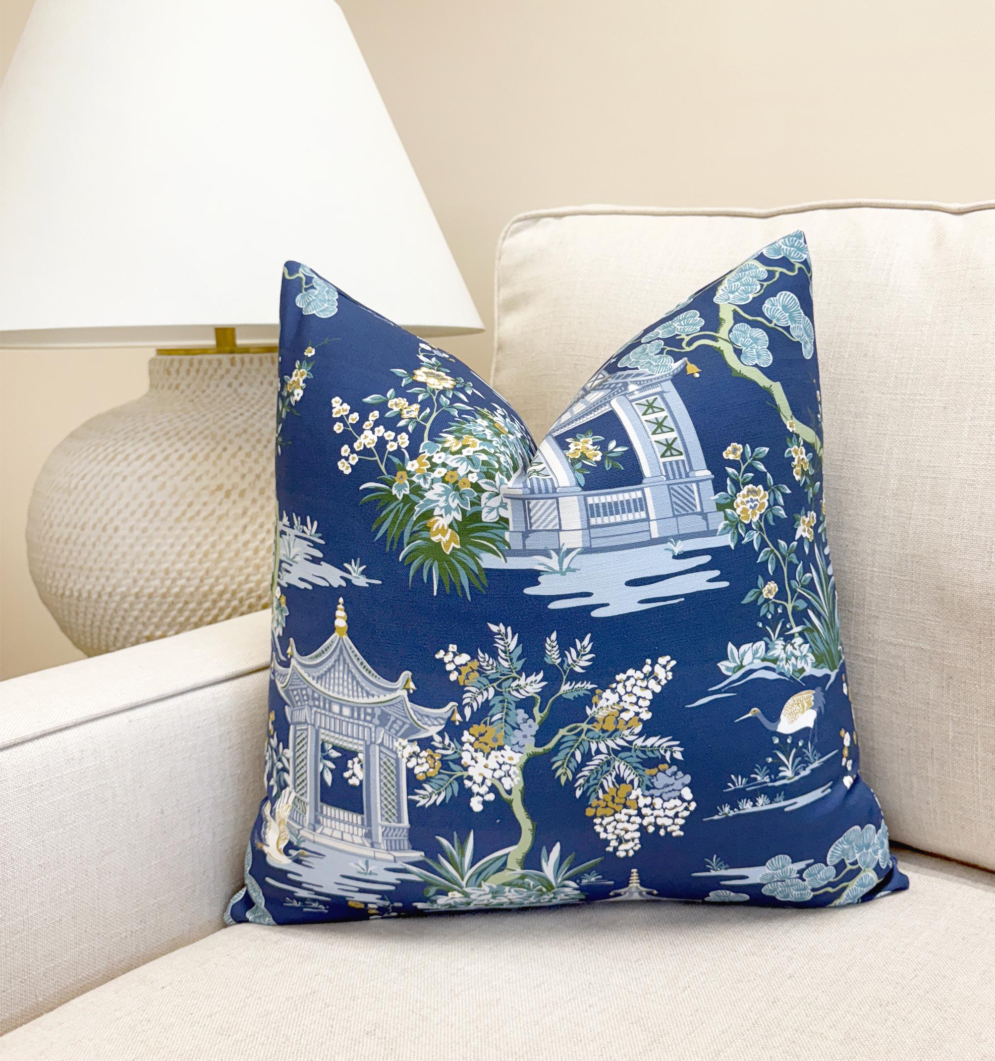 Navy Chinoiserie Crane Garden Velvet Pillow Cover - Image 2