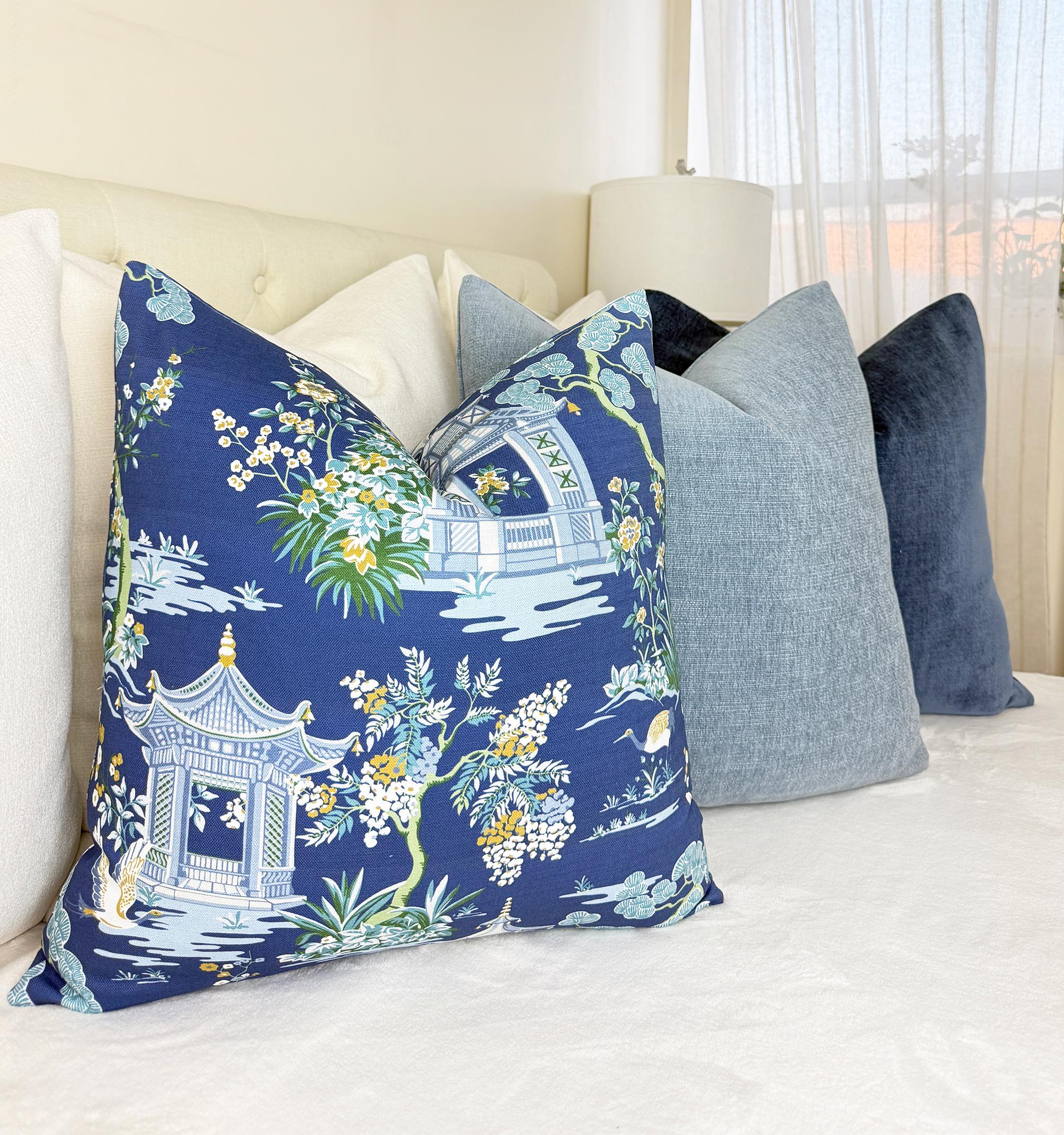 Navy Chinoiserie Crane Garden Velvet Pillow Cover - Image 5