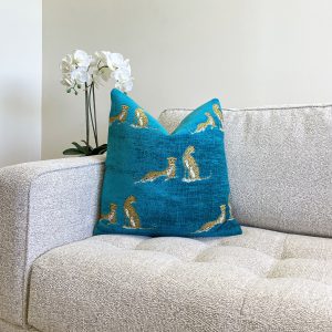 Teal Leopard Motif Velvet Pillow Cover