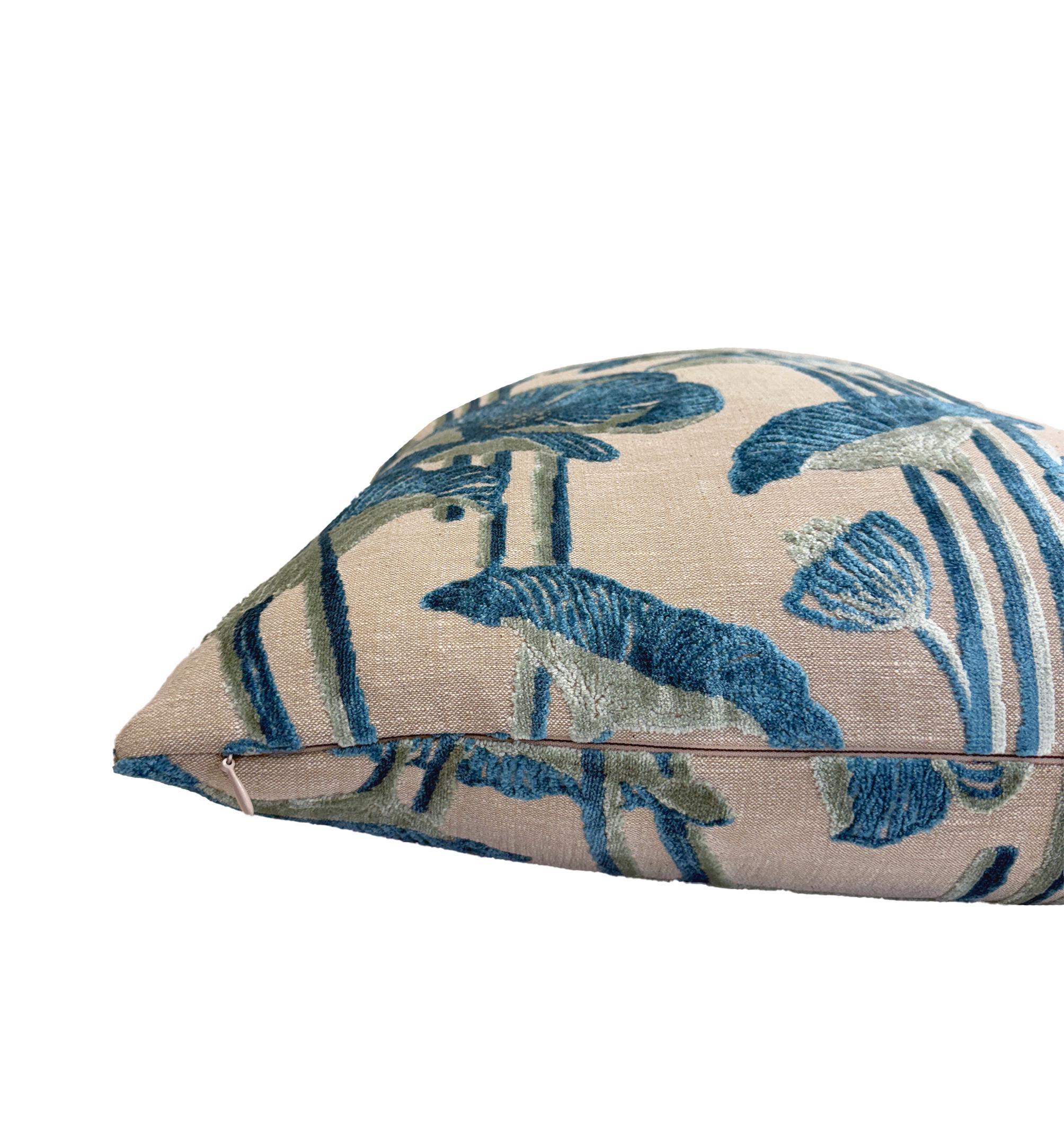 Blue Botanical Lotus Velvet Pillow Cover - Image 4