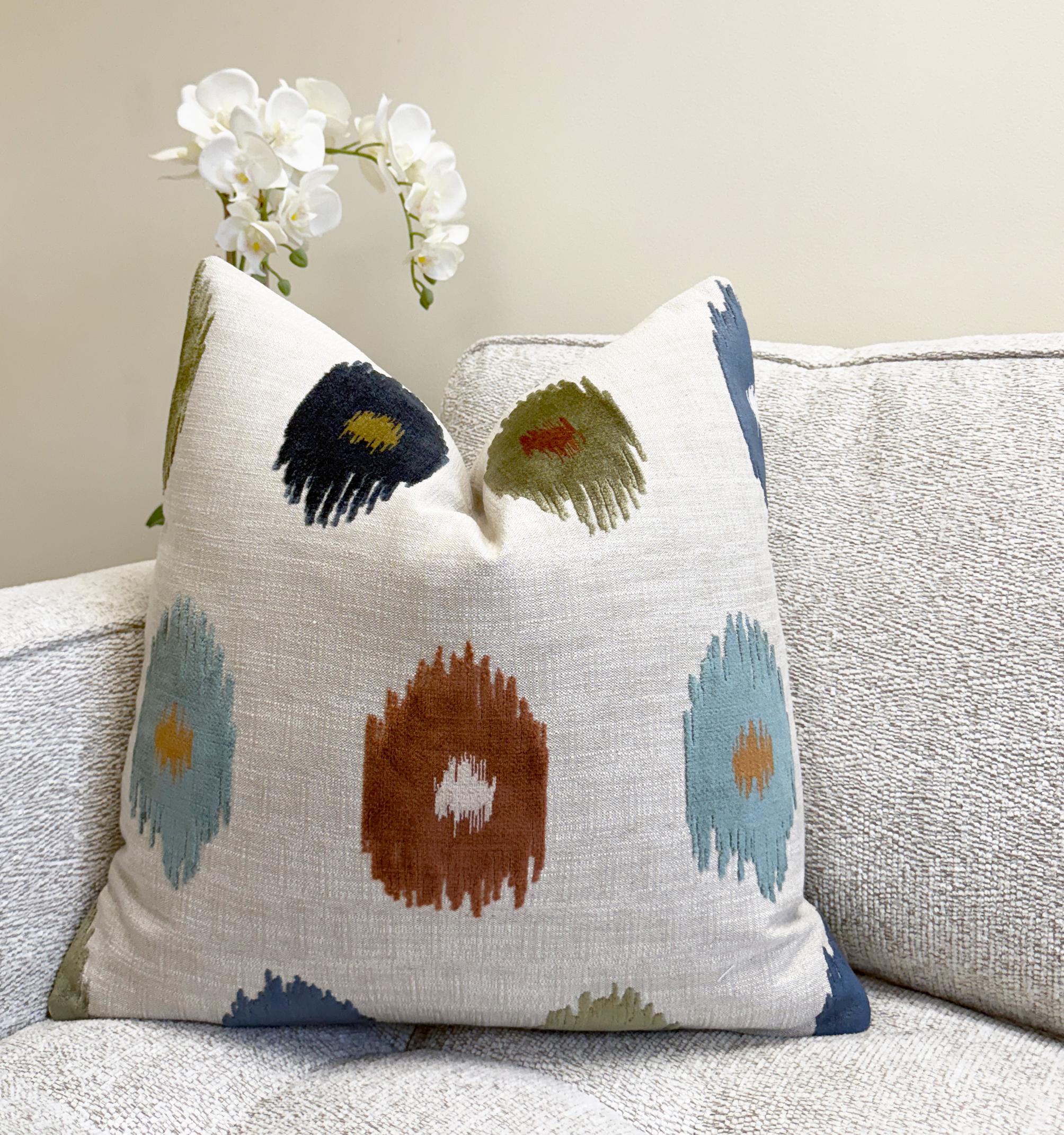 Multicolor Abstract Ikat Medallion Velvet Pillow Cover