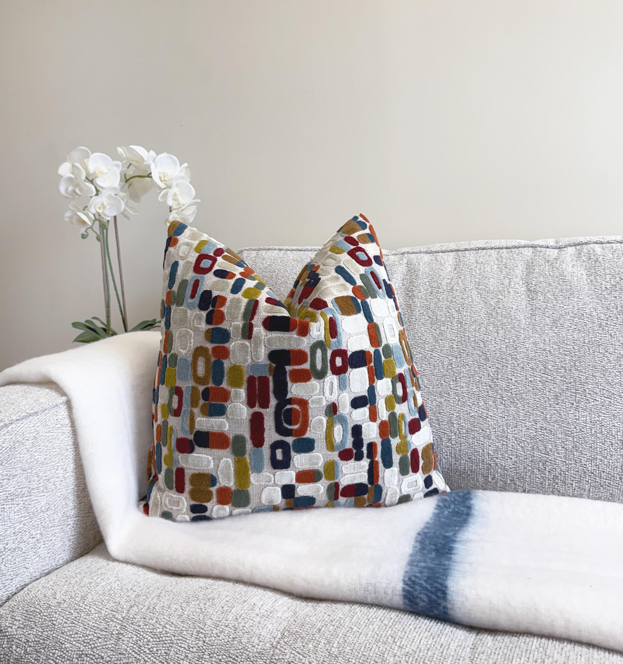 Multicolor Mosaic Geometric Velvet Pillow Cover